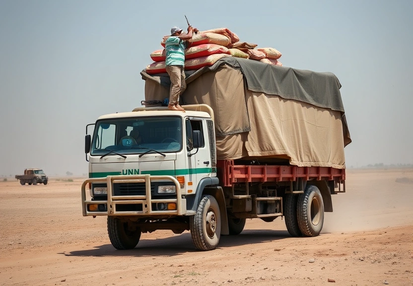 Representação visual de Five killed in attack on UN food convoy heading to Sudan hunger hot spot, UN says