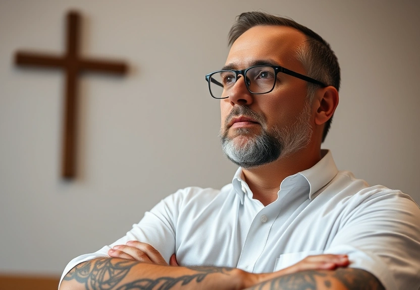 Representação visual de Pastor de igreja contemporânea responde a críticas após sessão de tatuagem