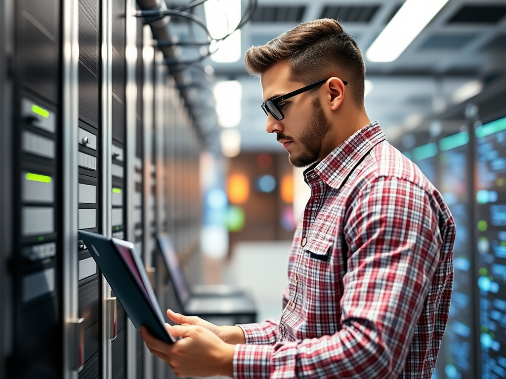 professional network engineer working on advanced network optimization with corporate style environment