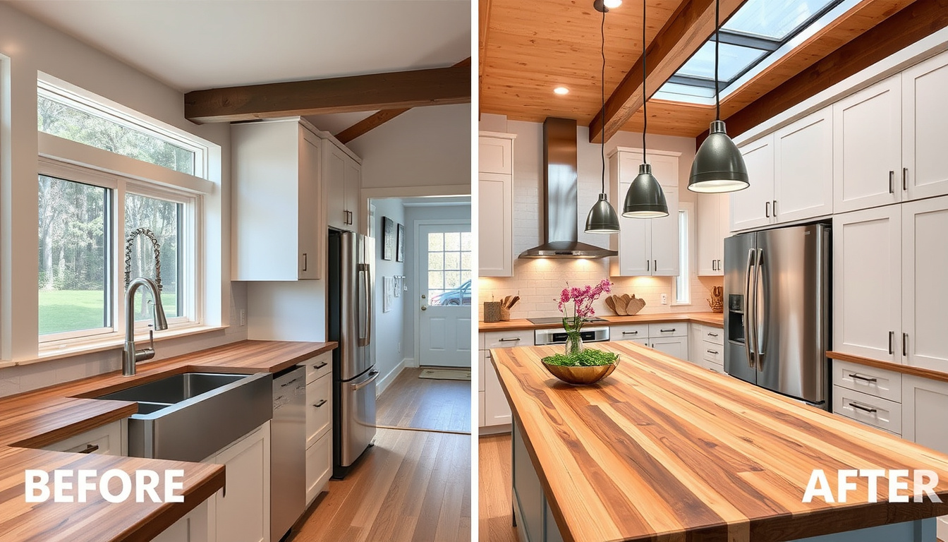  Modern kitchen with recycled wood countertops and solar lighting