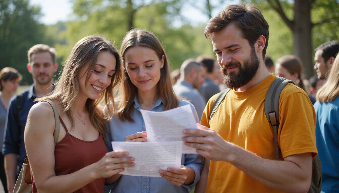  groups of people happily reading liability waivers before an outdoor event
