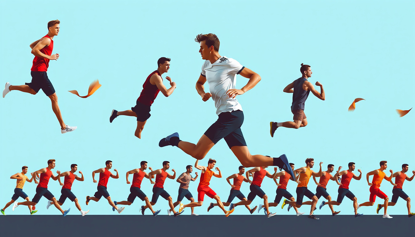  Dynamic montage of men running, stretching, and flexing muscles