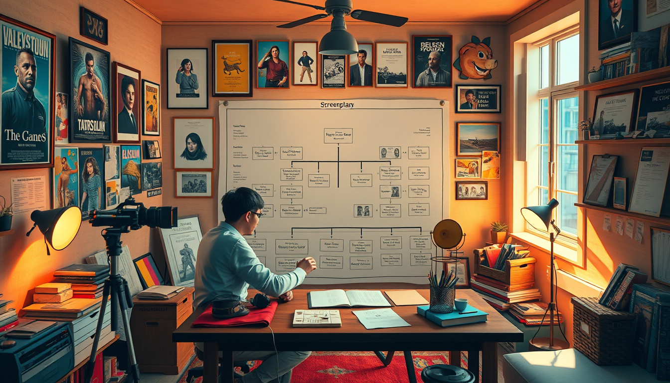 Unlocking the Secrets: Understanding the <b>Structure of a Screenplay</b> for Aspiring Filmmakers’ style=’display: block; margin: auto; max-width: 100%; height: auto;’></p>
<h2>Key Takeaways</h2>
<ul>
<li>Screenplay structure is essential for storytelling in film.</li>
<li>The three-act structure provides a framework for pacing and plot development.</li>
<li>Key components like dialogue, action, and scene headings are vital to a screenplay’s format.</li>
<li>Character development and arcs significantly enhance the emotional impact of a story.</li>
<li>Proper formatting and adherence to industry standards are crucial for aspiring screenwriters.</li>
</ul>
<h3>Introduction to Screenplay Structure</h3>
<p>Understanding the <b>structure of a screenplay</b> is essential for anyone looking to write engaging and effective scripts. A well-organized screenplay often follows a three-act structure, which breaks down the narrative into a setup, confrontation, and resolution. This traditional framework not only helps in developing a compelling storyline but also ensures a smooth flow of events, capturing the audience’s attention. Each act serves a specific purpose: the first act introduces characters and settings, the second act builds conflict and complexity, and the third act provides resolution and closure. By mastering the <b>structure of a screenplay</b>, writers can enhance their storytelling skills and create captivating films that resonate with viewers.</p>
<h3>The Three-Act Structure Explained</h3>
<p>The three-act structure is a foundational framework in the <b>structure of a screenplay</b>, commonly used by screenwriters to create compelling narratives. It divides a story into three distinct sections: Setup, Confrontation, and Resolution. In the first act, we are introduced to the characters, setting, and primary conflict, setting the stage for the journey ahead. As we transition to the second act, the tension escalates as the protagonist faces various obstacles, developing the plot and deepening character arcs. By the time we reach the third act, all story threads converge towards a climax, leading to a resolution that provides closure or leaves viewers pondering. This structure is not only effective for screenplays but is also a reliable guide for crafting engaging stories across various mediums, making it essential for aspiring writers to understand the nuances of the <b>structure of a screenplay</b>.</p>
<blockquote><p>‘A screenplay is not a blueprint for a film, but rather a roadmap that guides you through the storytelling journey.’ – Unknown</p></blockquote>
<p><a href=