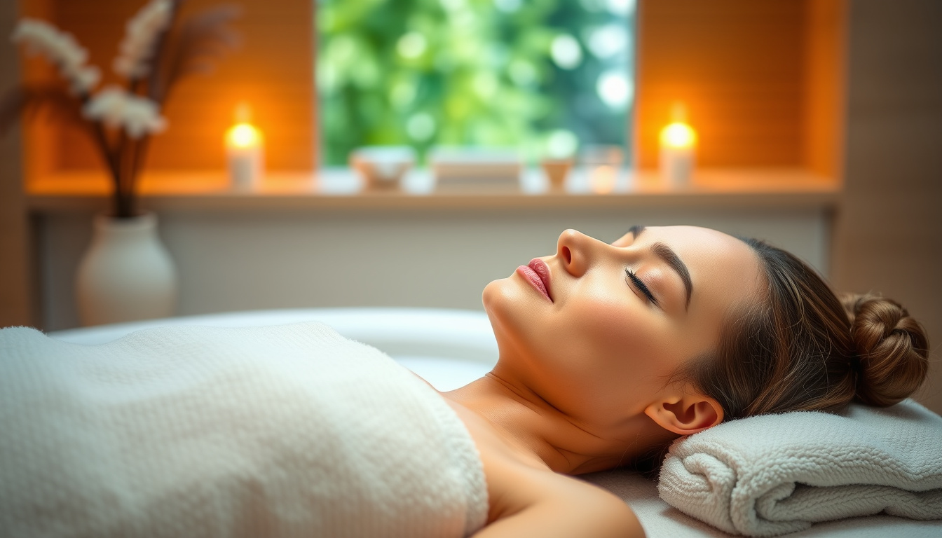  Woman receiving a calming massage in a serene spa setting