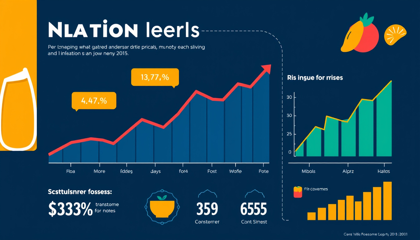  Modern infographic showing inflation trends, rising food prices, and consumer impact, vibrant colors