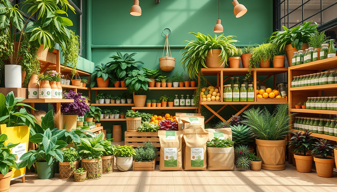  Sustainable green marketplace with plant-based products and eco-friendly packaging