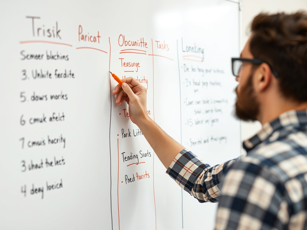 a person prioritizing tasks on a whiteboard
