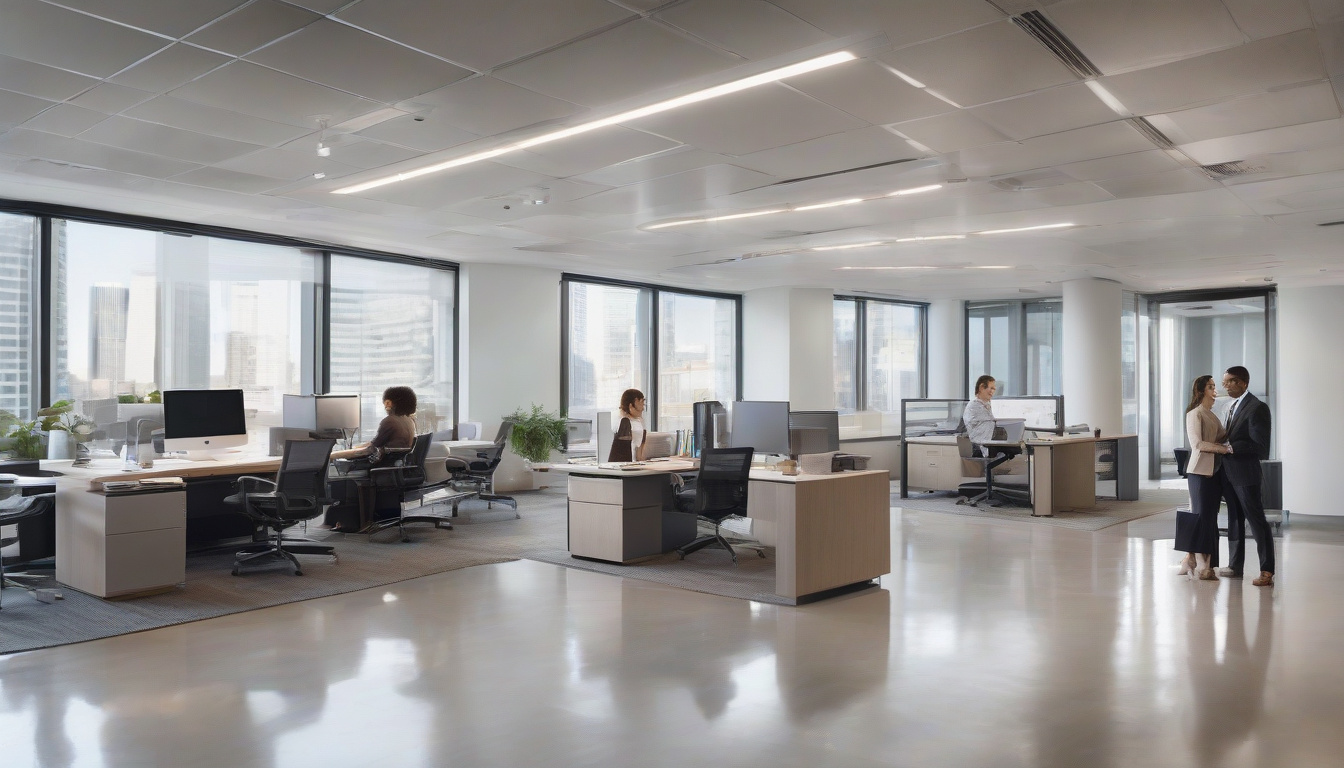  Modern office with financial tools and advisors collaborating —no extra words