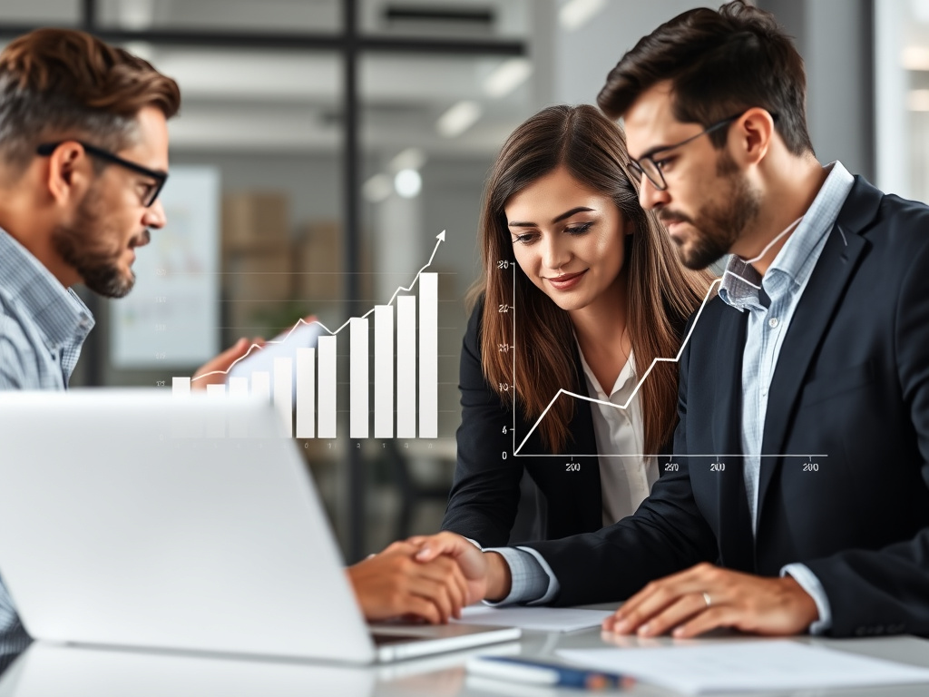 Corporate professionals analyzing digital marketing growth charts tailored to Australian demographics