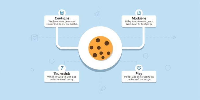 infographic showing different types of cookies with icons and short descriptions, clean modern design with blue and white color scheme, digital security theme