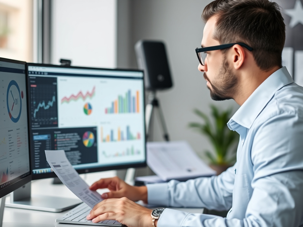 professional digital marketing analyst reviewing SEO audit report on a monitor