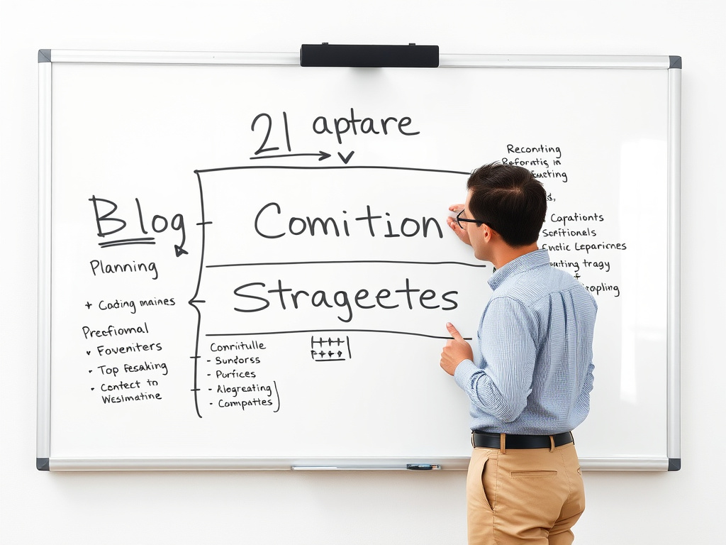 professional content strategist planning blog structure on digital whiteboard