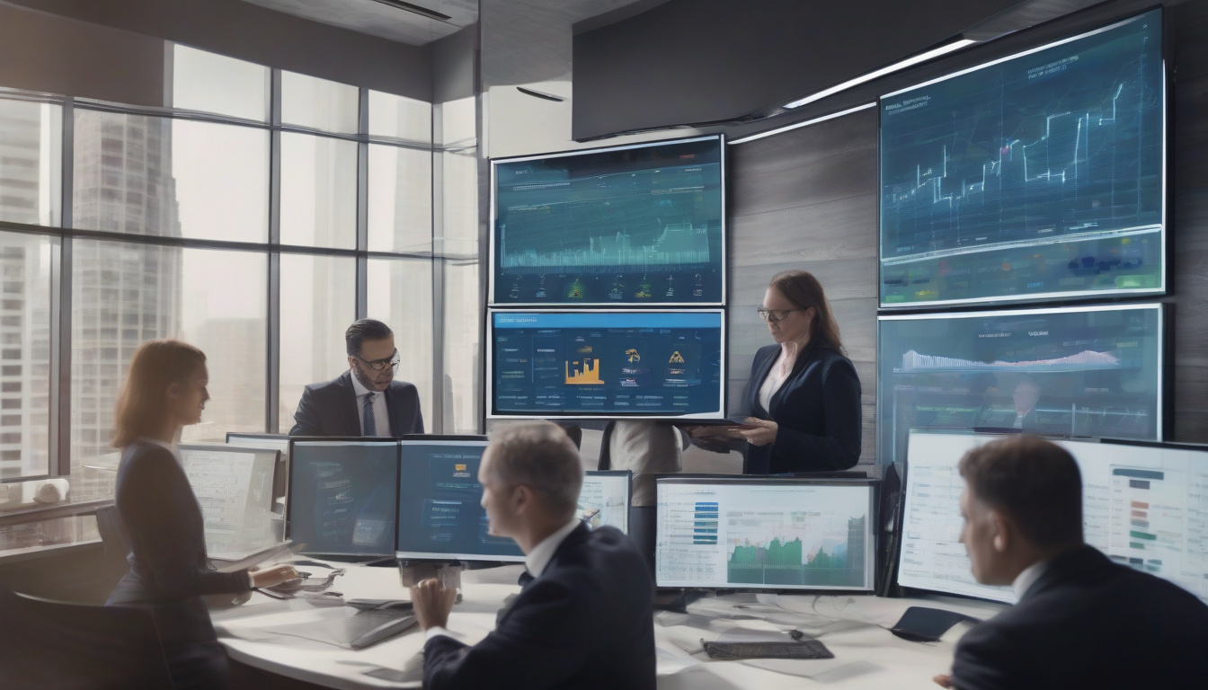  Dynamic advisor reviewing SEC, FINRA, DOL regulation charts on futuristic screens in a sleek workspace