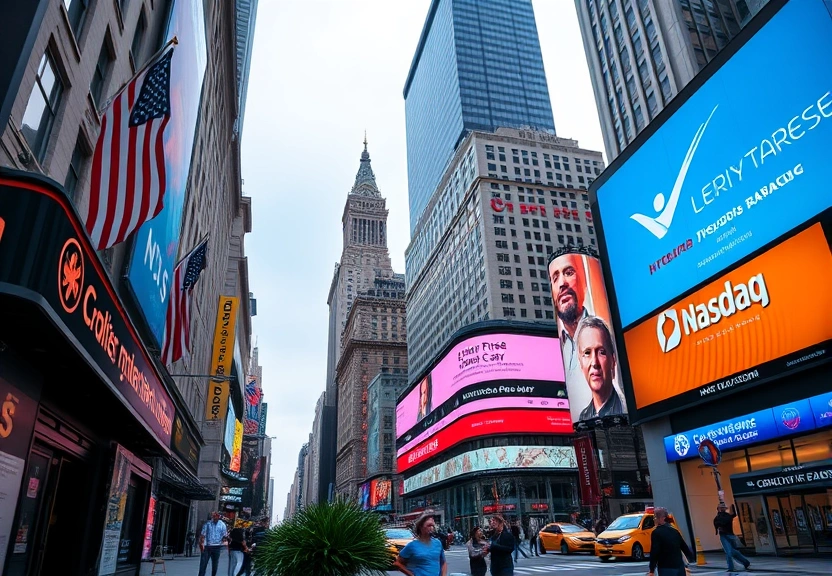 Representação visual de Mercados de NY em queda: S&P e Nasdaq corrigem após tarifas de Trump