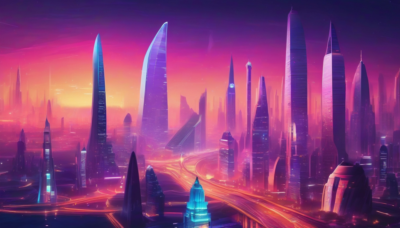  Glowing future cityscape illuminated by timeless monuments, symbolizing lasting impact