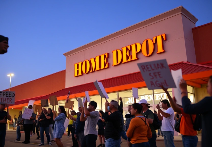Representação visual de Protests Ignite Outside Los Angeles Home Depot During Federal Enforcement Actions