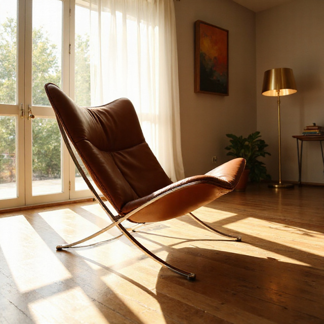 Butterfly chair placed on a stylish wooden deck