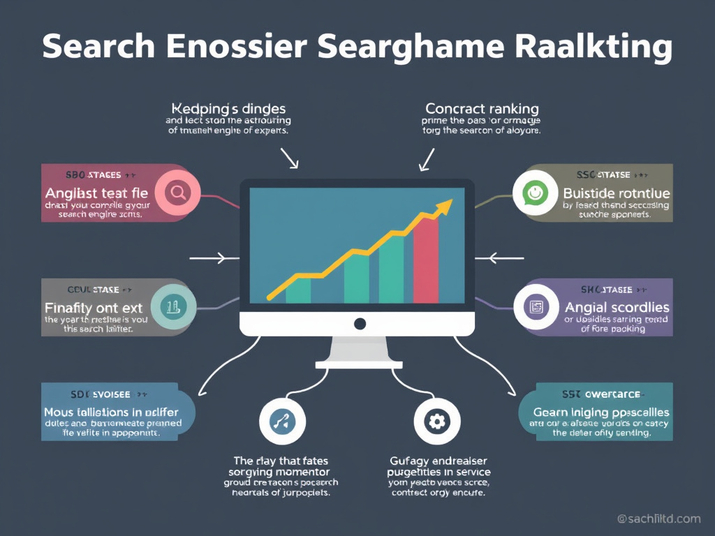 clean professional infographic illustrating key factors influencing search engine ranking