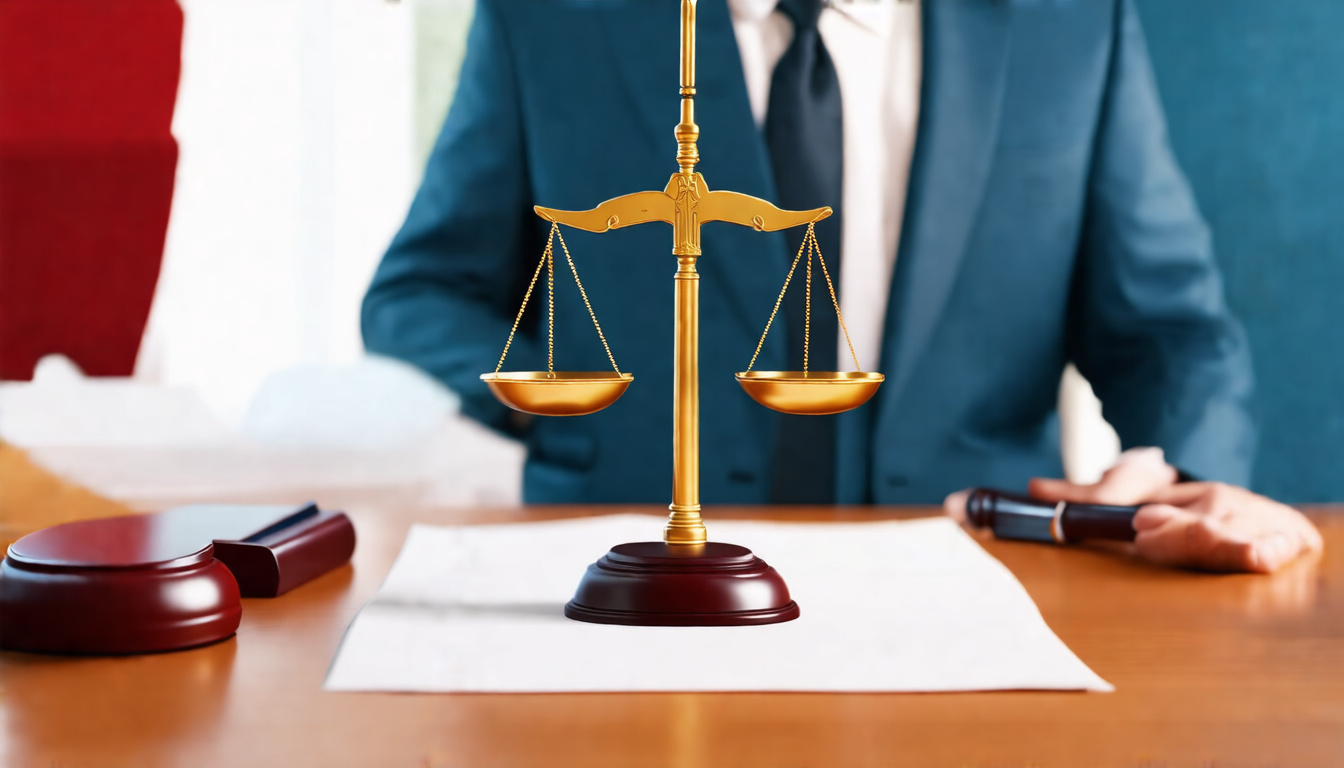  courtroom scene showing employer responsible for employee actions, symbolic scales of justice