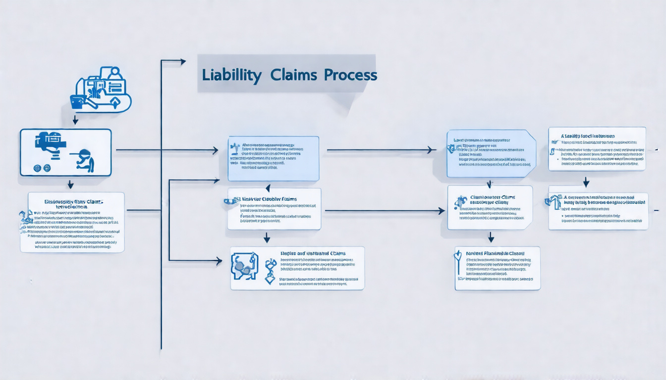 detailed flowchart of liability claims process with icons and step-by-step annotations