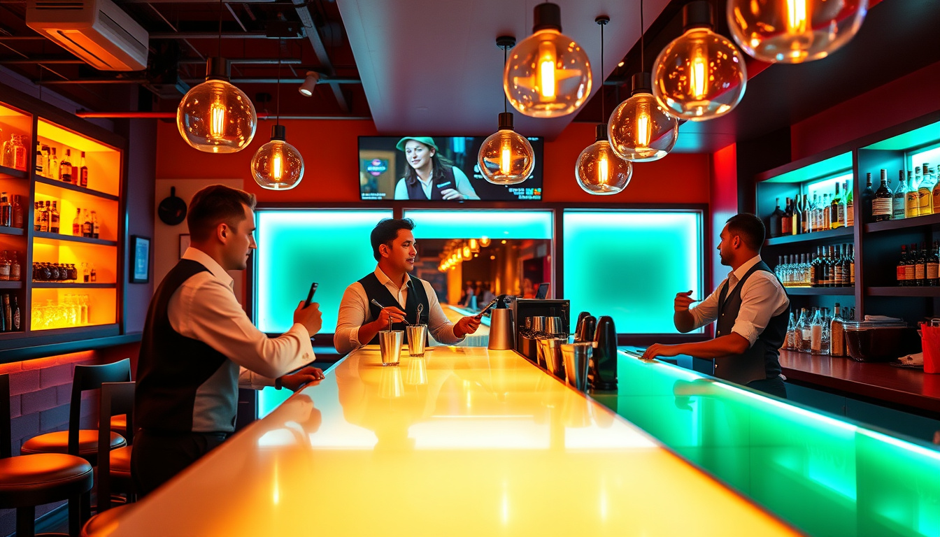  Louisiana bar scene, attentive server checking ID, safety and compliance ambiance