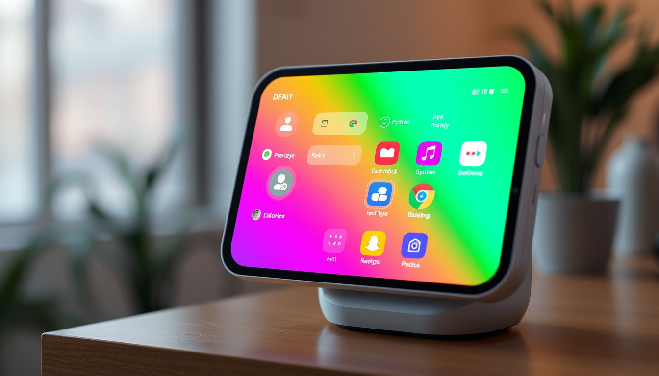  sleek AI companion device organizing daily tasks with vibrant digital interface