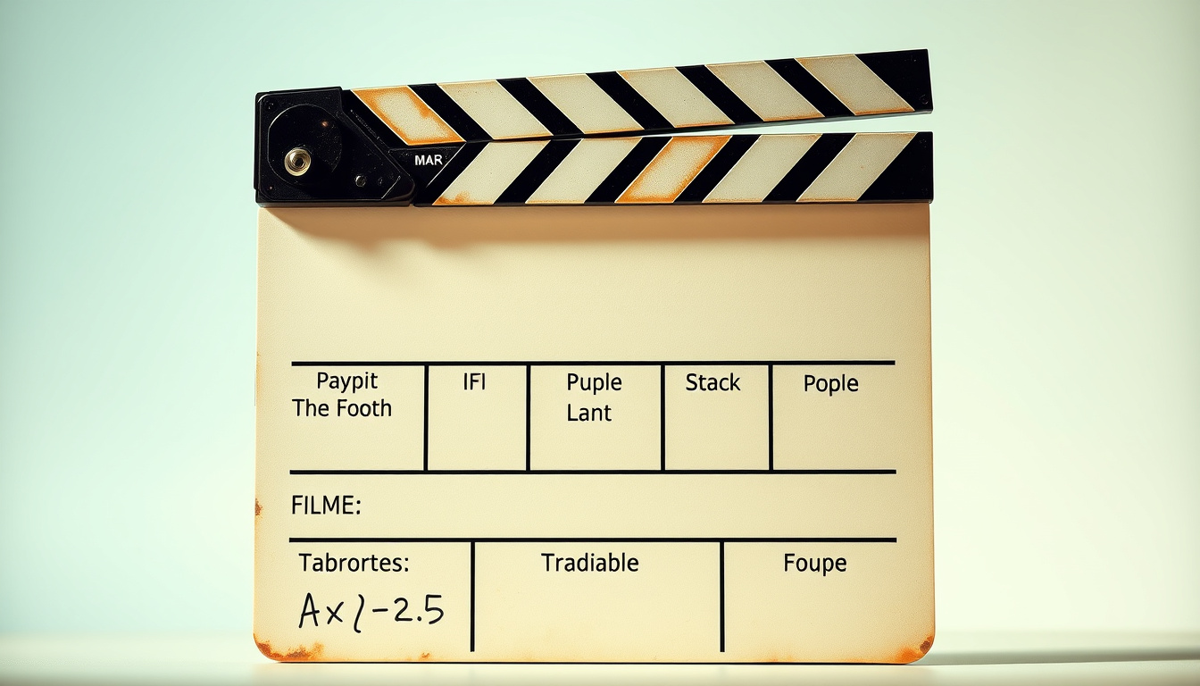  vintage movie clapperboard, storyboard sketches, small-budget film production, cinematic magic in progress