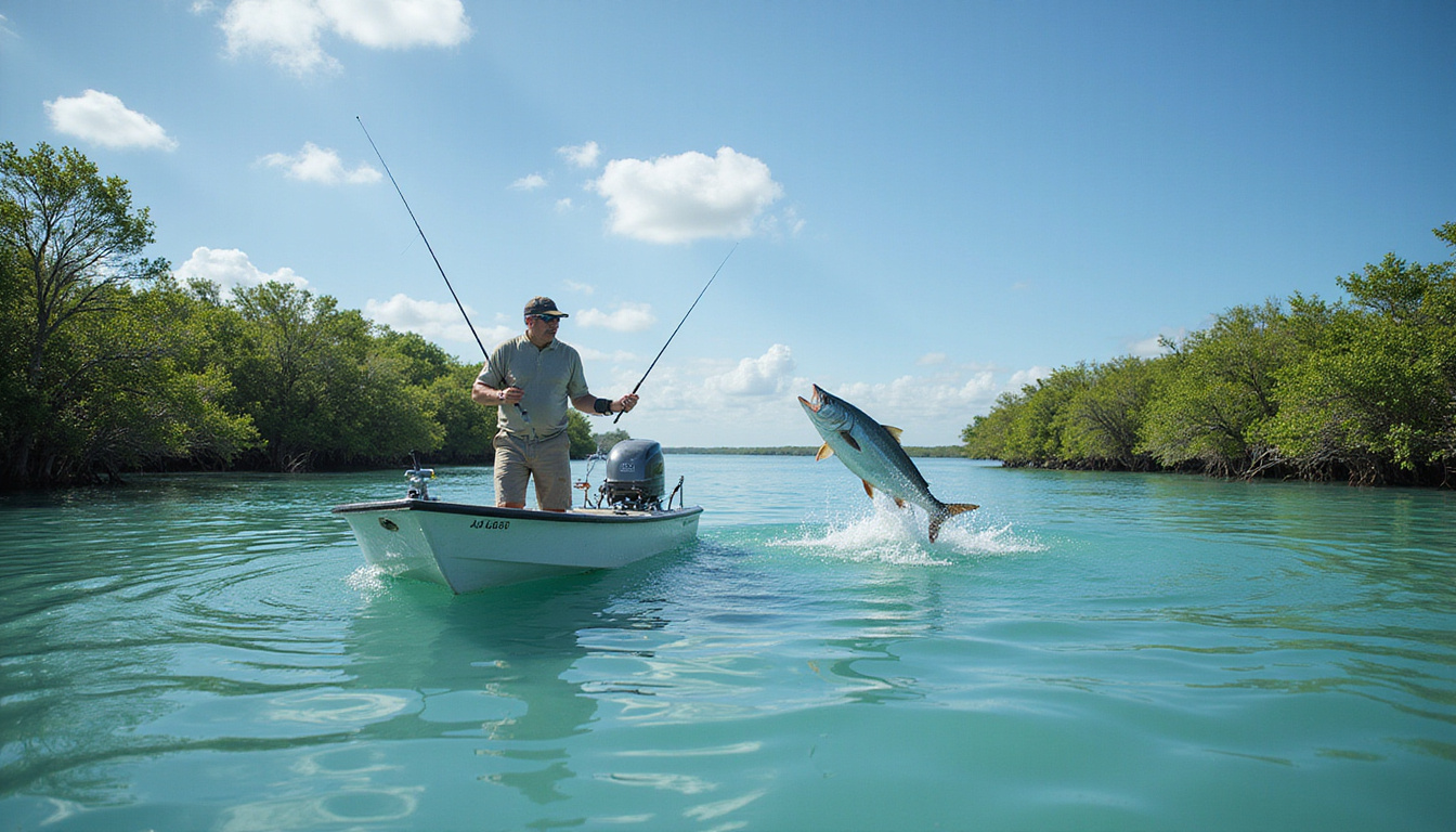 Essential <b>Tarpon Fishing Tips for Beginners in Florida</b>: Your Ultimate Guide to Success’ style=’display: block; margin: auto; max-width: 100%; height: auto;’></p><h2>Key Takeaways</h2><ul><li>Understand Tarpon behavior and preferred habitats to increase your chances of a catch.</li><li>Essential gear includes the right rod, reel, and tackle specifically designed for tarpon fishing.</li><li>Effective techniques such as live baiting and fly fishing can enhance your success on the water.</li><li>Always prioritize safety by being aware of local regulations and environmental conditions.</li><li>Practice catch and release to help preserve tarpon populations for future anglers.</li></ul><h3>Understanding Tarpon Behavior and Habitat</h3><p>Understanding the behavior and habitat of tarpon is crucial for anyone looking to maximize their chances during their fishing trips in Florida.</p><p>Tarpon, known scientifically as Megalops atlanticus, are migratory fish that prefer warm waters, typically ranging from 74°F to 88°F, making the coastal waters of Florida an ideal home.</p><p>They inhabit a variety of environments including coastal lagoons, estuaries, and the open ocean, especially during their spawning season in late spring to early summer.</p><p>For beginners, knowing when and where to target these fish is essential; early mornings and late afternoons often yield better results.</p><p>Additionally, understanding their feeding habits will lead to effective fishing techniques.</p><p>Tarpon primarily feed on crabs, shrimp, and smaller fish, thus using live bait or imitating these prey will enhance your chances of a successful catch.</p><p>With these <b>tarpon fishing tips for beginners in Florida</b>, familiarize yourself with local weather patterns and tidal movements to increase your likelihood of encountering this magnificent fish.</p><h3>Essential Gear and Equipment for Tarpon Fishing</h3><p>When embarking on your tarpon fishing adventures in Florida, having the right gear is crucial for a successful experience.</p><p>Essential equipment includes a sturdy, medium to heavy-action fishing rod that can handle the powerful runs of tarpon, coupled with a reliable reel equipped with a strong drag system.</p><p>A braided line in the 50-80 lb test range is recommended for its strength and sensitivity, while an appropriate leader line of 50-100 lb test fluorocarbon helps withstand the abrasive mouths of these large fish.</p><p>Don’t forget about proper hooks; circle hooks in sizes 5/0 to 8/0 are excellent options for ensuring a good hookup rate.</p><p>In addition to your tackle, investing in quality polarized sunglasses will reduce glare off the water, aiding in spotting tarpon as they roll on the surface.</p><p>Also, consider wearing a wide-brimmed hat and protective clothing to shield yourself from the sun during those long days on the water.</p><p>By ensuring you’re equipped with these essentials, you’ll be well on your way to mastering <b>tarpon fishing tips for beginners in Florida</b>.</p><blockquote><p>‘The fishing was good; it was the catching that was bad.’ – A.K. Best</p></blockquote><p><a href=