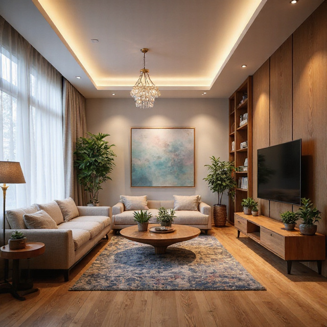 Warm ambient lighting with layered décor in South African living room