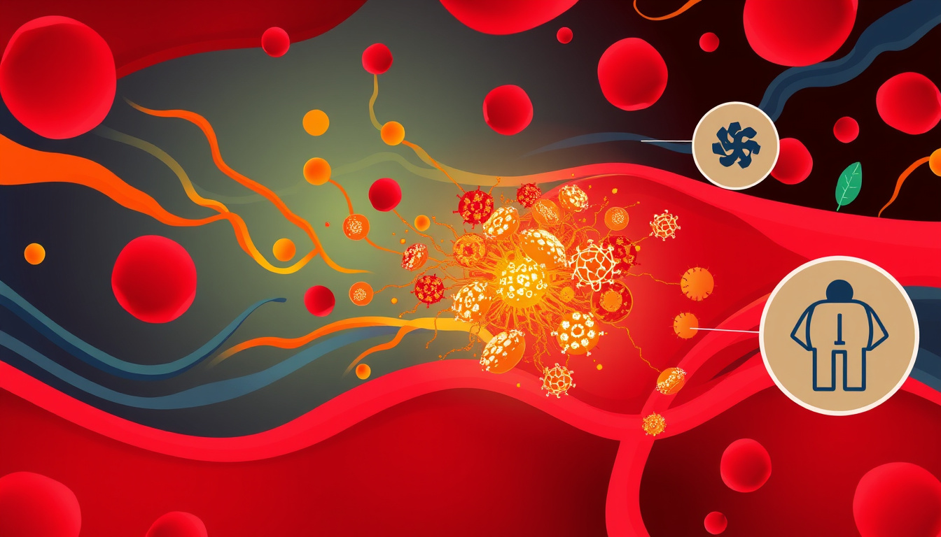  Illustration of harmful toxins in bloodstream with health recovery symbols