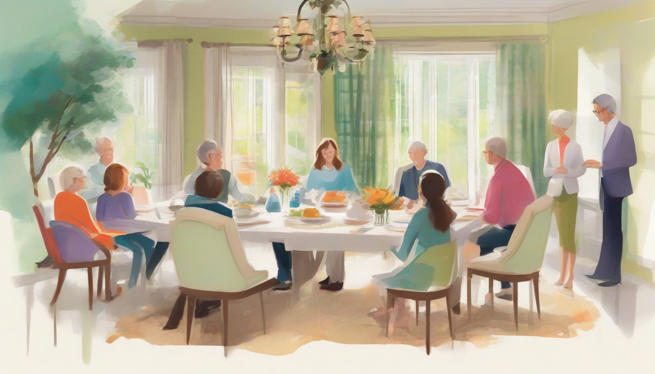  Peaceful family gathering over inheritance papers, serene estate estate setting