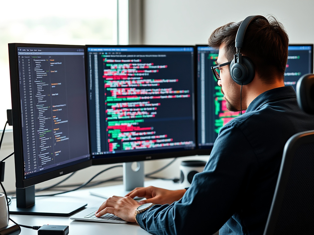 professional web developer optimizing website code on multiple screens