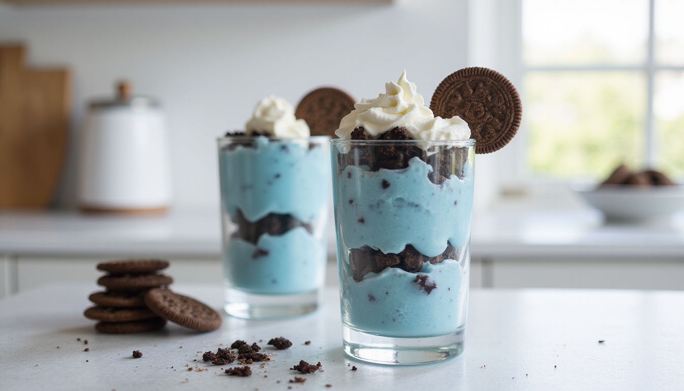 Indulge Guilt-Free: Delicious Blue Cookies and Cream Protein Parfait with Whey Protein
