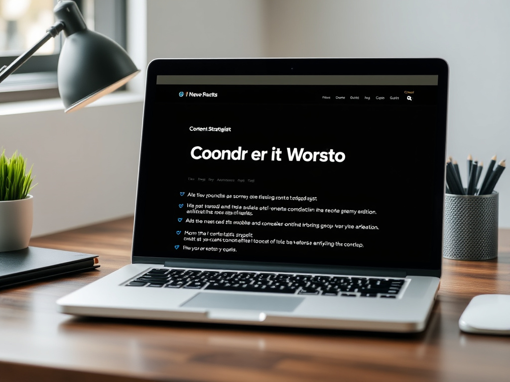 content strategist editing blog post with focus keywords on a laptop