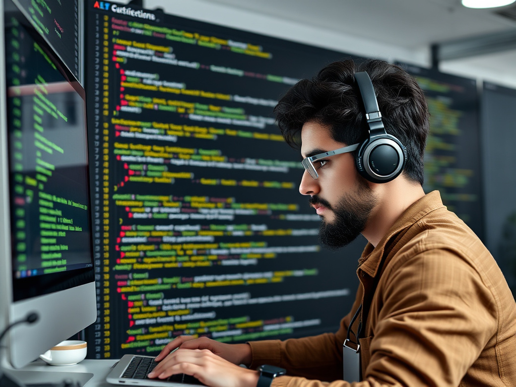 professional developer working on website code with focus on technical SEO elements