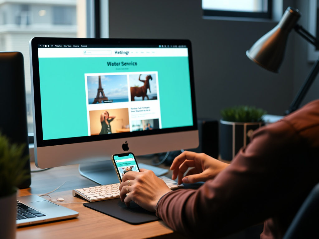 web developer testing website responsiveness on various mobile devices with professional workspace