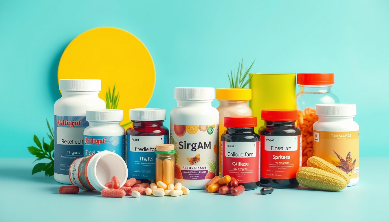  Bright, colorful display of various dietary supplements and vitamins