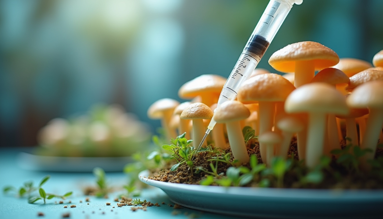  Cultivating mushrooms in a laboratory with a syringe and growth medium