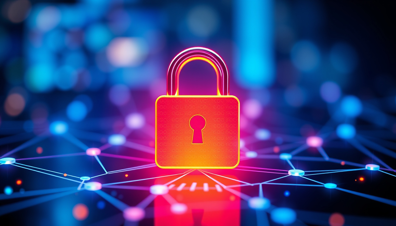 secure digital transaction, padlock icon over business network, cyber safety and vendor verification