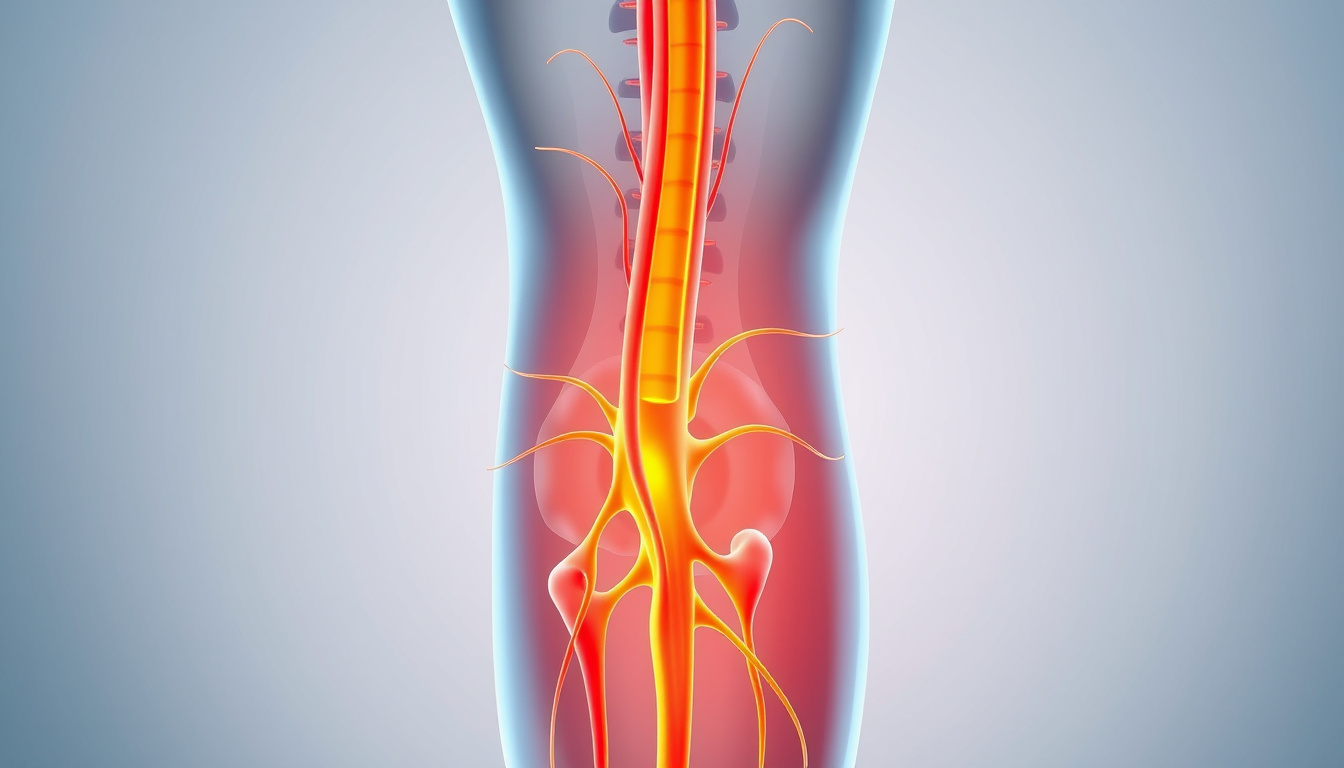  detailed anatomy of sciatic nerve, calm clinical background, medical illustrations, pain relief concept