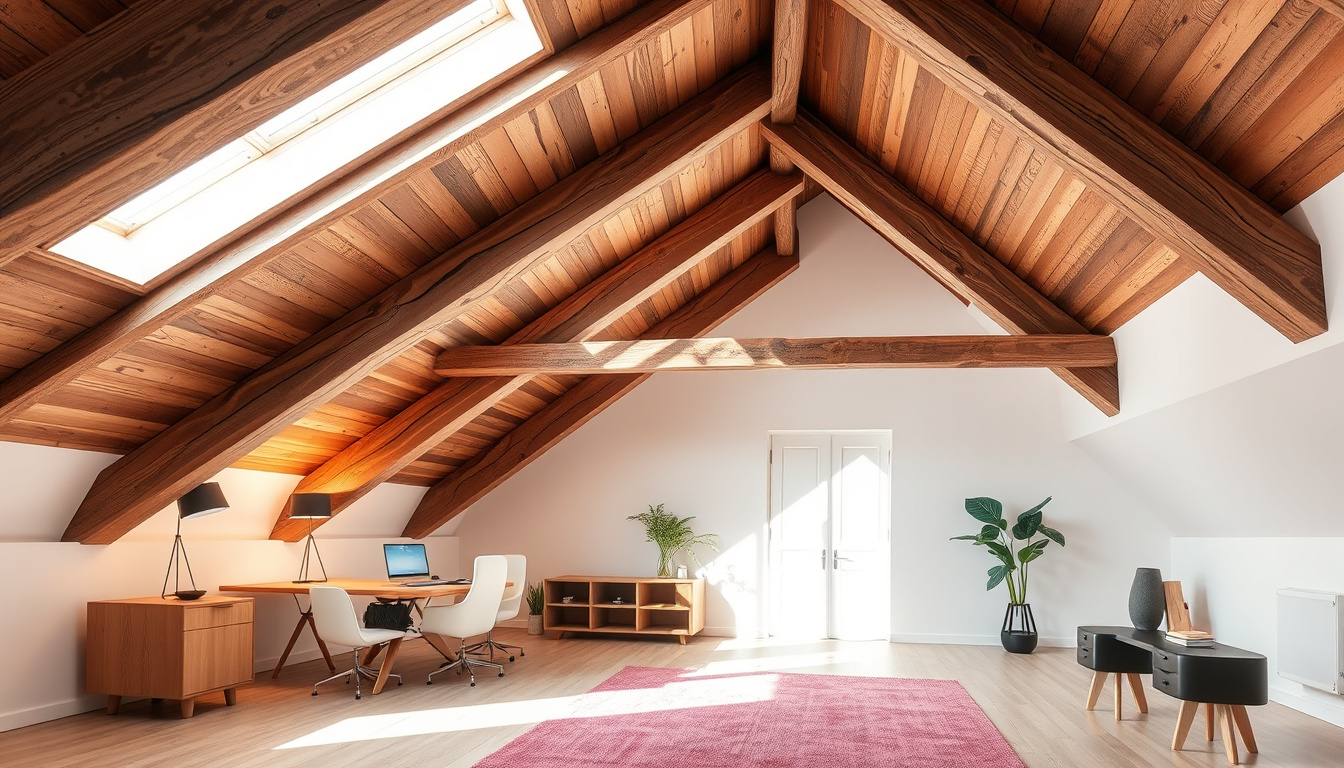 Attic Conversion Ideas to Maximize Your Space and Value 1 Elegant attic workspace with rustic beams and innovative design features