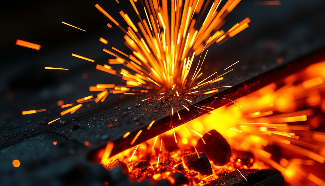  Close-up of melting metal with sparks flying, sustainable recycling process
