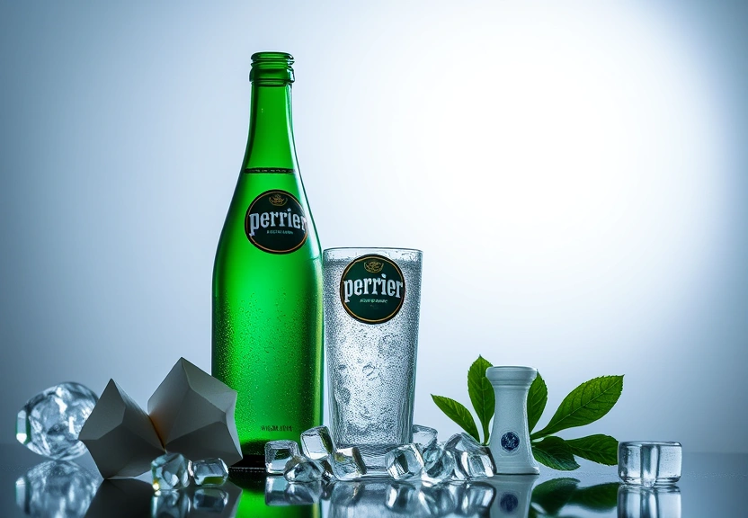 Representação visual de Perrier em risco: futuro da icônica água mineral sob ameaça crescente