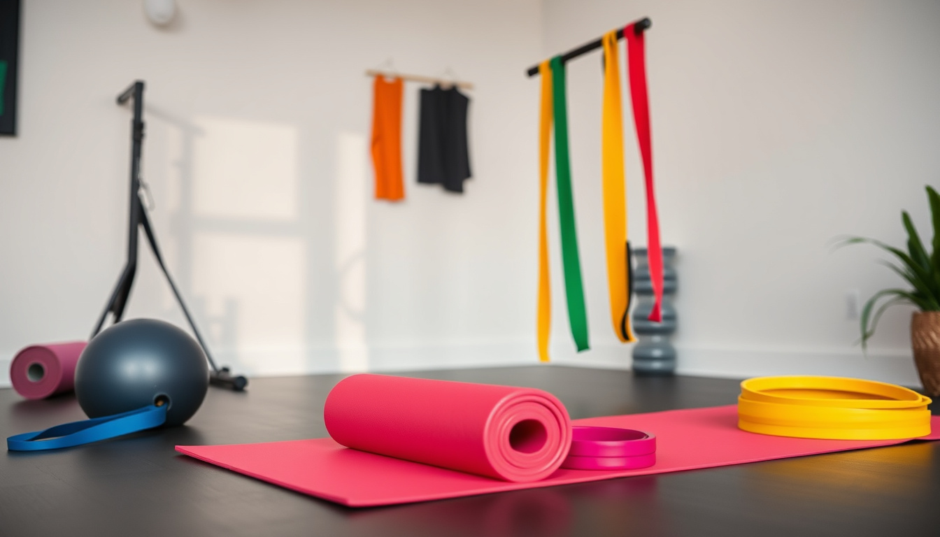  A versatile gym setup at home with resistance bands and yoga mat
