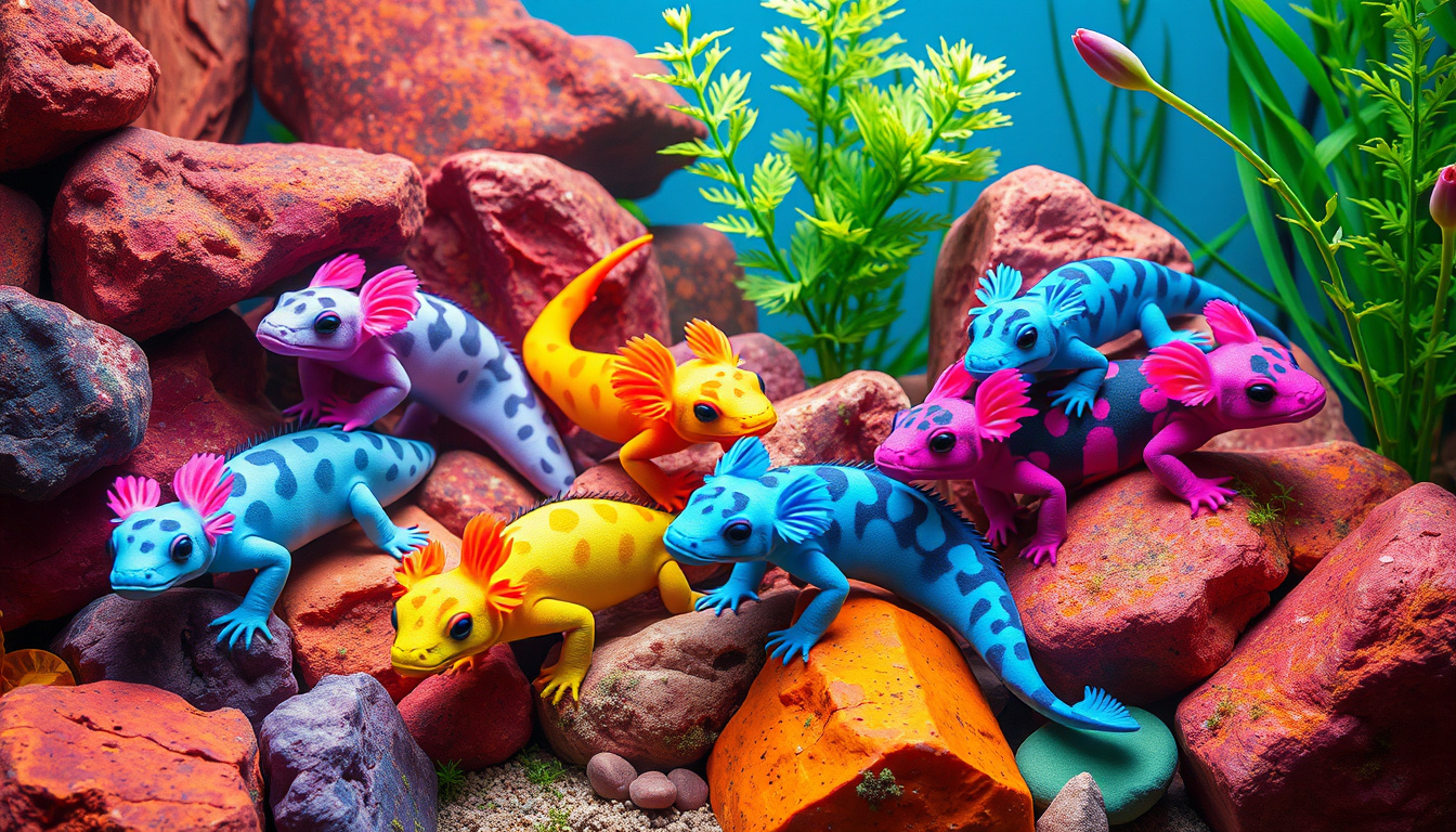 Exploring the Vibrant World of<b> Axolotl Color Morphs</b>: A Complete Guide’ style=’display: block; margin: auto; max-width: 100%; height: auto;’></p>
<h2>The TL;DR</h2>
<ul>
<li>Axolotls are known for their stunning variety of color morphs, each showcasing unique and vibrant hues.</li>
<li>Common<b> axolotl color morphs</b> include leucistic, melanoid, and golden albino, each with distinct characteristics.</li>
<li>Rare color variations, such as the goliath and mosaic morphs, add to the allure and fascination of these creatures.</li>
<li>The genetics of<b> axolotl color morphs</b> are complex, with specific genes responsible for various colorations and patterns.</li>
<li>Proper care involves understanding the specific needs of different<b> axolotl color morphs</b> to ensure their health and well-being.</li>
</ul>
<h3>Introduction to Axolotls and Their Color Morphs</h3>
<p>If you’re fascinated by unique pets or the wonders of nature, you might have stumbled upon the adorable axolotl.</p>
<p>Native to the lake complex of Xochimilco in Mexico, these remarkable amphibians are not just charming in appearance; they also boast a variety of striking<b> axolotl color morphs</b> that make each one uniquely beautiful.</p>
<p>From the classic wild-type with its dark pigmentation to the stunning leucistic, often mistaken for albino due to its pale pink skin,<b> axolotl color morphs</b> come in many shades and textures.</p>
<p>Each morph offers not just a visual treat, but also reflects different genetic backgrounds and conditions that impact their hues.</p>
<p>Understanding these colorful variations is essential for any aspiring owner or enthusiast who wants to appreciate everything about these fascinating creatures.</p>
<h3>Common<b> Axolotl Color Morphs</b> Explained</h3>
<p>Axolotls are fascinating amphibians not just because of their regenerative abilities, but also due to the stunning variety of<b> axolotl color morphs</b>.</p>
<p>Understanding these morphs can make your journey into axolotl care and appreciation even more thrilling!</p>
<p>The most common<b> axolotl color morphs</b> include the wild type, which features a dark brown or black body with speckled patterns, ideal for blending into their natural habitat.</p>
<p>Then we have the leucistic morph, characterized by a pale pink body, red-pink gills, and a charmingly adorable appearance that stands out in aquariums.</p>
<p>Another popular variant is the golden albino, marked by its striking yellow color and belligerently bright red or pink gills.</p>
<p>Lastly, there’s the melanoid morph, known for its completely dark body and gills, offering a striking contrast against lighter decorations in your tank.</p>
<p>Each of these<b> axolotl color morphs</b> not only adds to the aesthetics of your aquarium but also provides insights into the genetic diversity of this incredible species.</p>
<p>Exploring these morphs can enhance your understanding and appreciation for axolotls, whether you’re a potential owner or just an admirer of these captivating creatures.</p>
<blockquote><p>‘The beauty of life is in its diversity, and nowhere is that more apparent than in the myriad colors of the axolotl.’</p></blockquote>
<h3>Rare and Unique Axolotl Color Variations</h3>
<p>If you’re an axolotl enthusiast or simply someone curious about these fascinating creatures, understanding<b> axolotl color morphs</b> can add a new dimension to your appreciation.</p>
<p>Axolotls, known for their regenerative abilities and charming appearance, come in a variety of unique color variations that set them apart from one another.</p>
<p>The most common<b> axolotl color morphs</b> include the classic wild type, which features a brown or gray hue with mottled patterns, and the leucistic morph, characterized by a pale pink color with red eyes.</p>
<p>However, rarer morphs such as the golden albino, with its bright yellow tone, and the stunning black melanoid, which lacks the typical pigment, truly capture the imagination.</p>
<p>Each of these<b> axolotl color morphs</b> not only enhances their visual appeal but also serves as a fascinating topic of study for genetics enthusiasts and pet owners alike.</p>
<p>By exploring the different variations, you can better understand the diversity within the axolotl species and possibly find the perfect pet that resonates with your style!</p>
<p><a href=