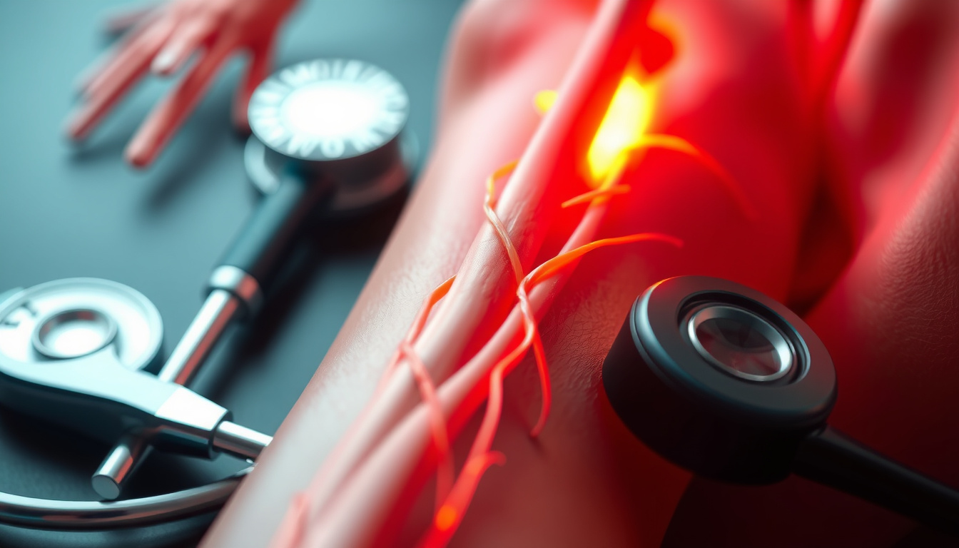  close-up of sciatic nerve anatomy with diagnostic tools nearby