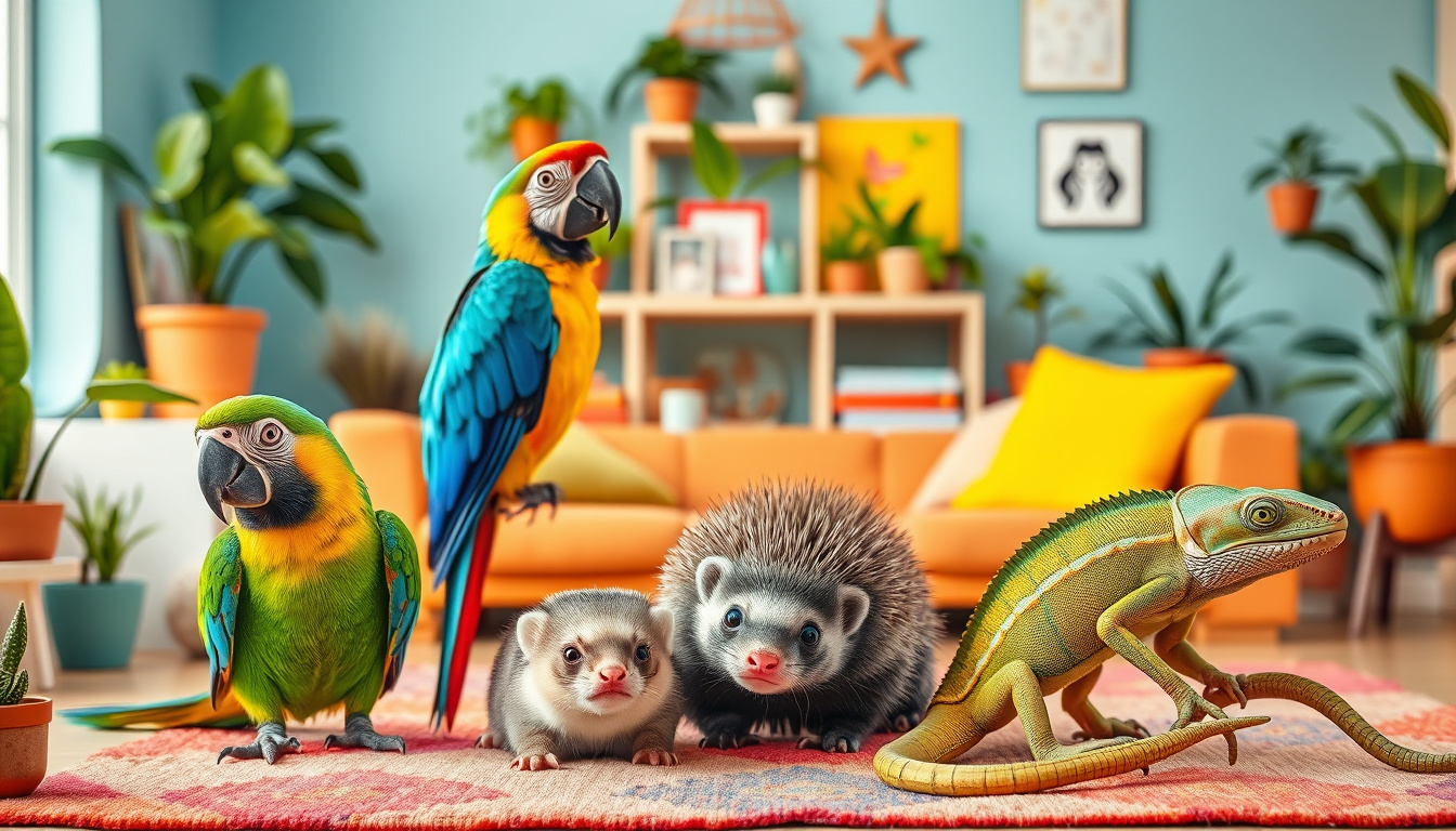 The Ultimate Guide to<b> Exotic Pets</b>: Discovering Unique Companions for Your Home’ style=’display: block; margin: auto; max-width: 100%; height: auto;’></p>
<h2>The TL;DR</h2>
<ul>
<li>Exotic pets offer unique companionship that appeals to many animal lovers.</li>
<li>Selecting an exotic pet should align with your lifestyle, needs, and environment.</li>
<li>Proper care and maintenance are essential for the health and wellbeing of<b> exotic pets</b>.</li>
<li>Potential owners must be aware of the legal regulations regarding exotic pet ownership in their area.</li>
<li>Many misconceptions about<b> exotic pets</b> can deter potential owners from experiencing their joys.</li>
</ul>
<h3>Introduction to<b> Exotic Pets</b>: What They Are and Why They Attract Enthusiasts</h3>
<p>Are you curious about the captivating world of<b> exotic pets</b>?</p>
<p>These unique creatures, which range from colorful reptiles and birds to enchanting mammals, have become increasingly popular among animal lovers and enthusiasts alike.</p>
<p>Exotic pets are not your typical cats and dogs; they can include anything from sugar gliders and hedgehogs to snakes and tarantulas.</p>
<p>What attracts young enthusiasts to these fascinating animals is often their distinct characteristics, vibrant personalities, and the opportunity to learn about their care and habitat.</p>
<p>As more people look for companionship beyond traditional pets, the exotic pet market has blossomed, creating a vibrant community of owners eager to share their experiences.</p>
<p>Whether you’re contemplating adopting an exotic pet or just want to learn more, understanding their needs and the responsibilities involved is vital for any aspiring pet owner.</p>
<h3>Choosing the Right Exotic Pet for Your Lifestyle</h3>
<p>When it comes to choosing the right exotic pet for your lifestyle, it’s crucial to consider factors such as your living situation, time commitment, and personal interests.</p>
<p>Exotic pets can range from reptiles, like snakes and lizards, to small mammals like sugar gliders and hedgehogs, each with unique care requirements and temperaments.</p>
<p>If you live in an apartment, a smaller pet, perhaps a colorful parakeet or a quiet tortoise, might be appropriate.</p>
<p>On the other hand, if you have a spacious home and you’re ready for an engaging companion, a playful ferret or an adventurous chameleon could be a great fit.</p>
<p>Research is key in this decision-making process; understanding each species’ needs and natural behaviors will not only enrich your life but also ensure you provide a happy and healthy environment for your new<b> exotic pets</b>.</p>
<blockquote><p>‘The greatness of a nation and its moral progress can be judged by the way its animals are treated.’ – Mahatma Gandhi</p></blockquote>
<h3>Care and Maintenance of<b> Exotic Pets</b>: What You Need to Know</h3>
<p>Caring for<b> exotic pets</b> can be an incredibly rewarding experience, but it also requires a commitment to their unique needs and well-being.</p>
<p>Whether you’re considering a vibrant parrot, a colorful reptile, or an adorable ferret, it’s crucial to understand the specific care and maintenance these<b> exotic pets</b> require.</p>
<p>Start by researching the habitat they thrive in; for instance, many reptiles need specialized lighting and temperature controls to mimic their natural environments, while birds often need plenty of space to fly and engage.</p>
<p>Additionally, nutrition plays a vital role in their health—exotic pets often require a specialized diet that you’ll need to prepare or purchase.</p>
<p>Regular veterinary visits with a vet who specializes in exotic animals are also essential to monitor their health and prevent common diseases.</p>
<p>Finally, educating yourself about the behavioral traits of your exotic pet can help you create a stimulating environment that promotes their well-being.</p>
<p>By investing time and effort into understanding the needs of<b> exotic pets</b>, you can ensure that they live a happy, healthy, and engaging life as part of your family.</p>
<p><a href=
