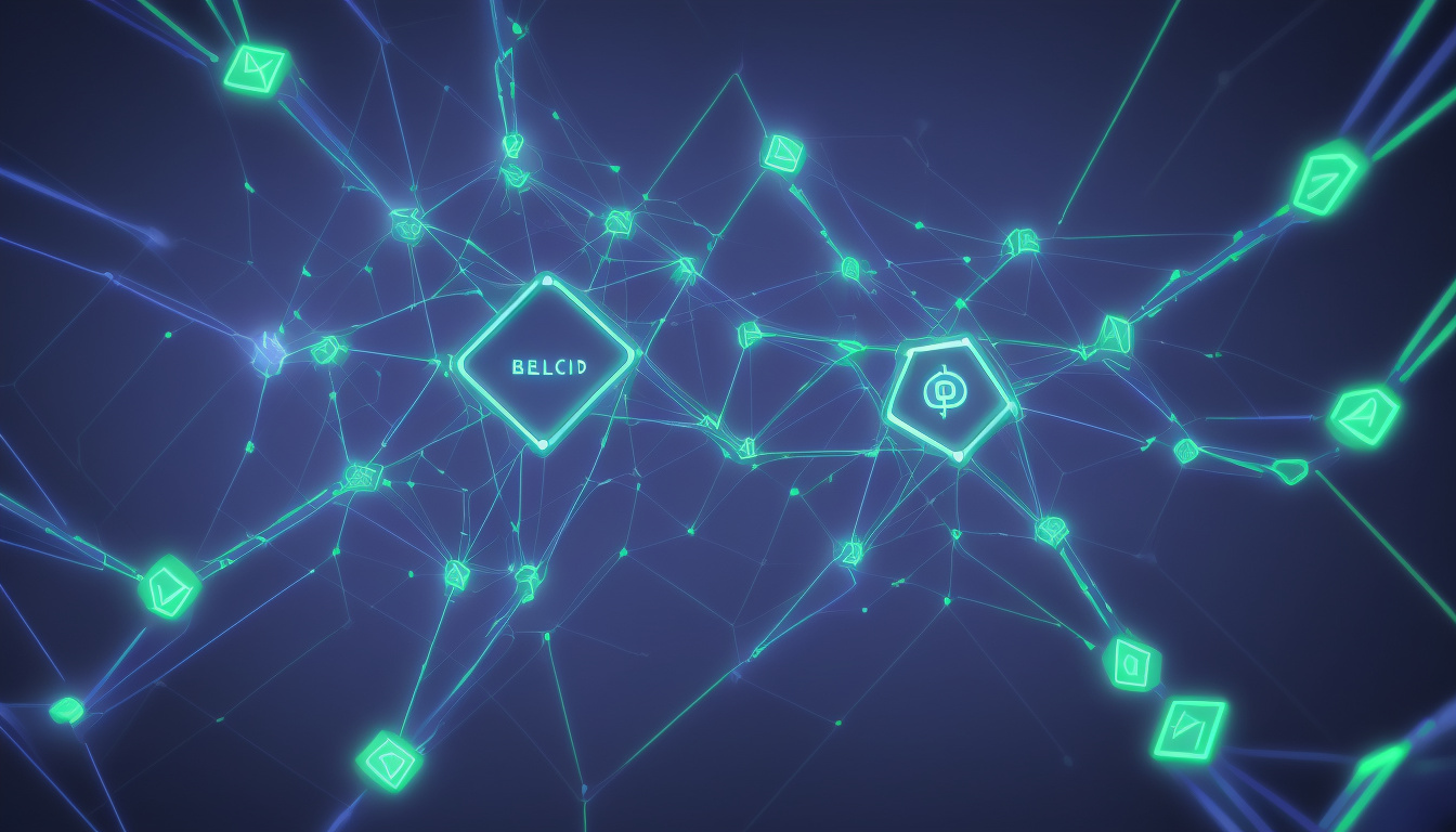  Blockchain network glowing with interconnected smart contracts