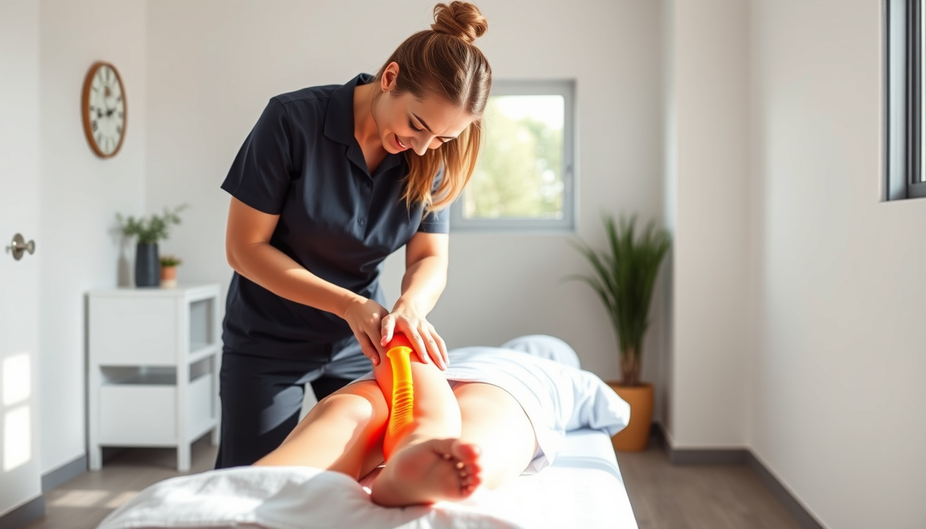  therapist performing sciatic nerve release massage on patient