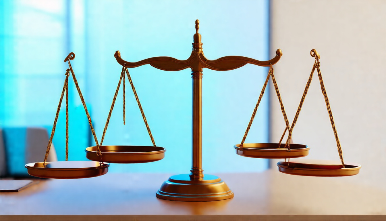  scales of justice balancing contracts, corporate office interior, protective aura